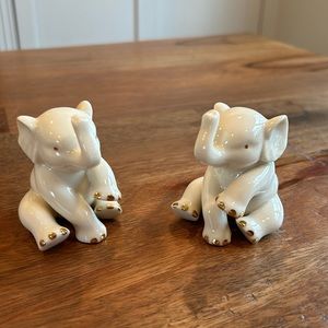 Vtg Lenox Porcelain Pair of Elephants Trunks Up Figurines